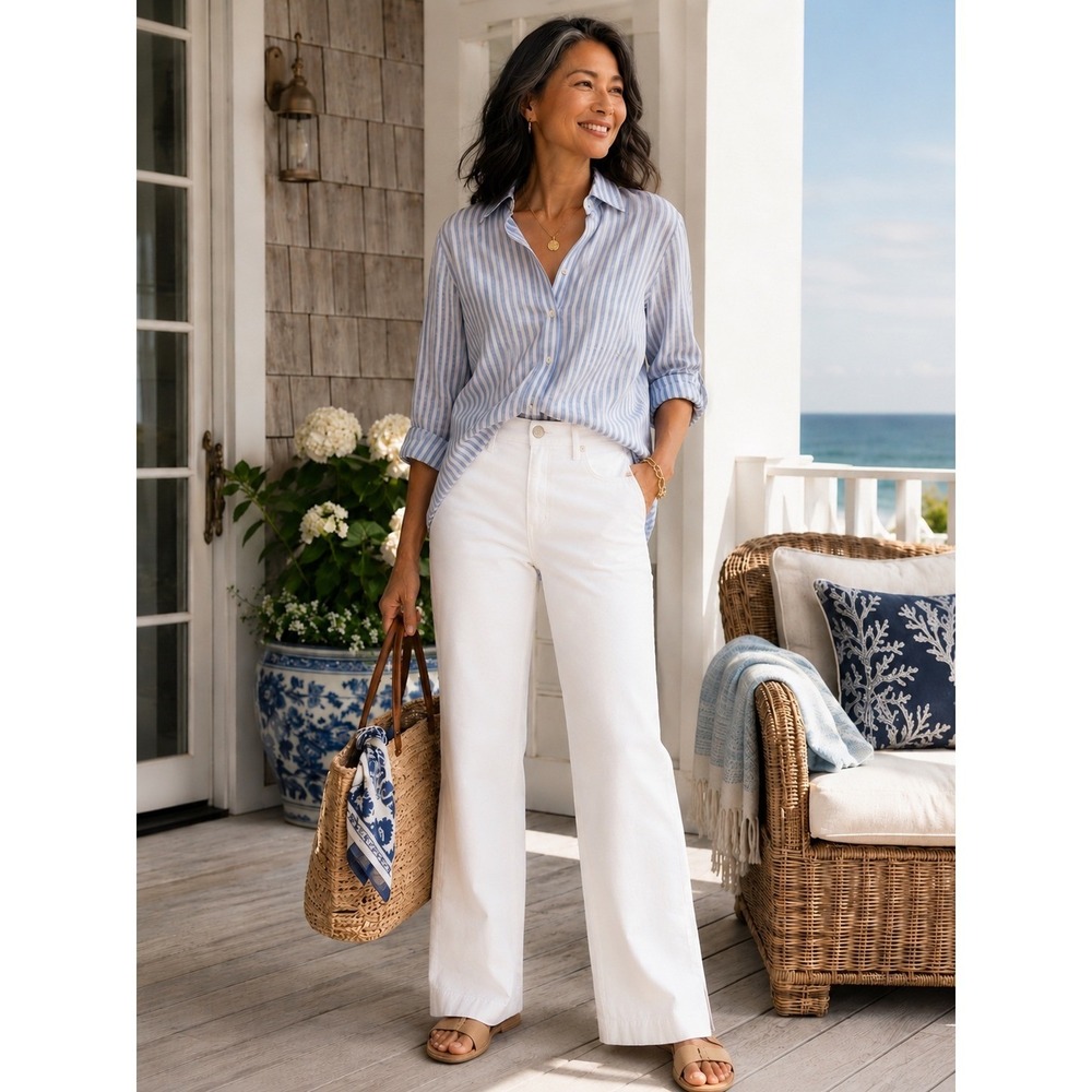 J.Crew Re-Imagined White Wide Leg Chino Pants Mid‎ Rise Size 28